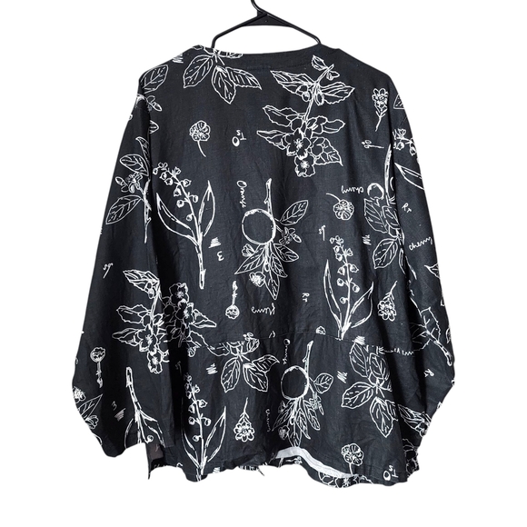 KIKO comfort clothing 100% linen top Black Floral button front lagenlook L - Picture 2 of 11
